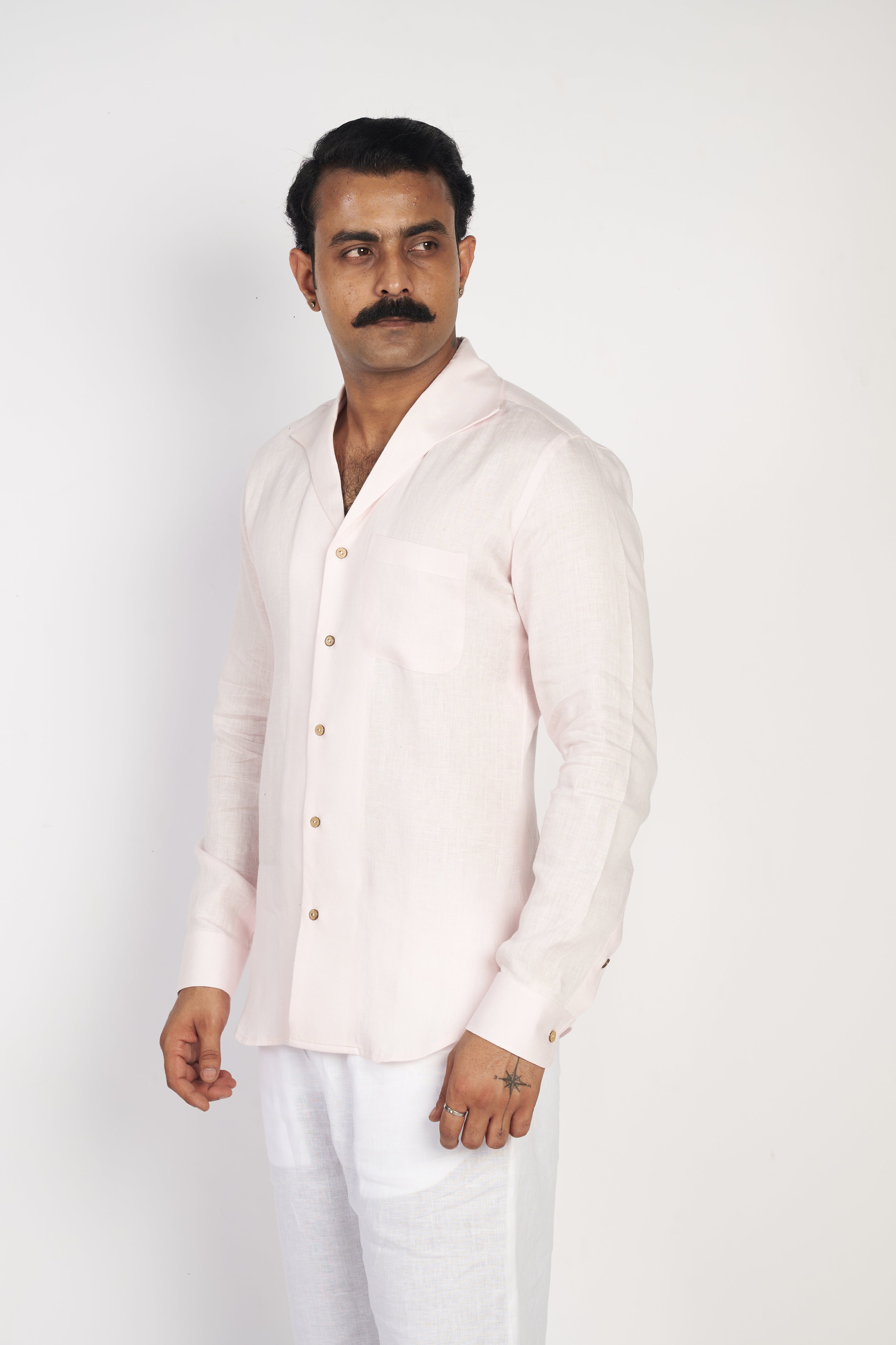 Pink Cuban Collar Linen Shirt