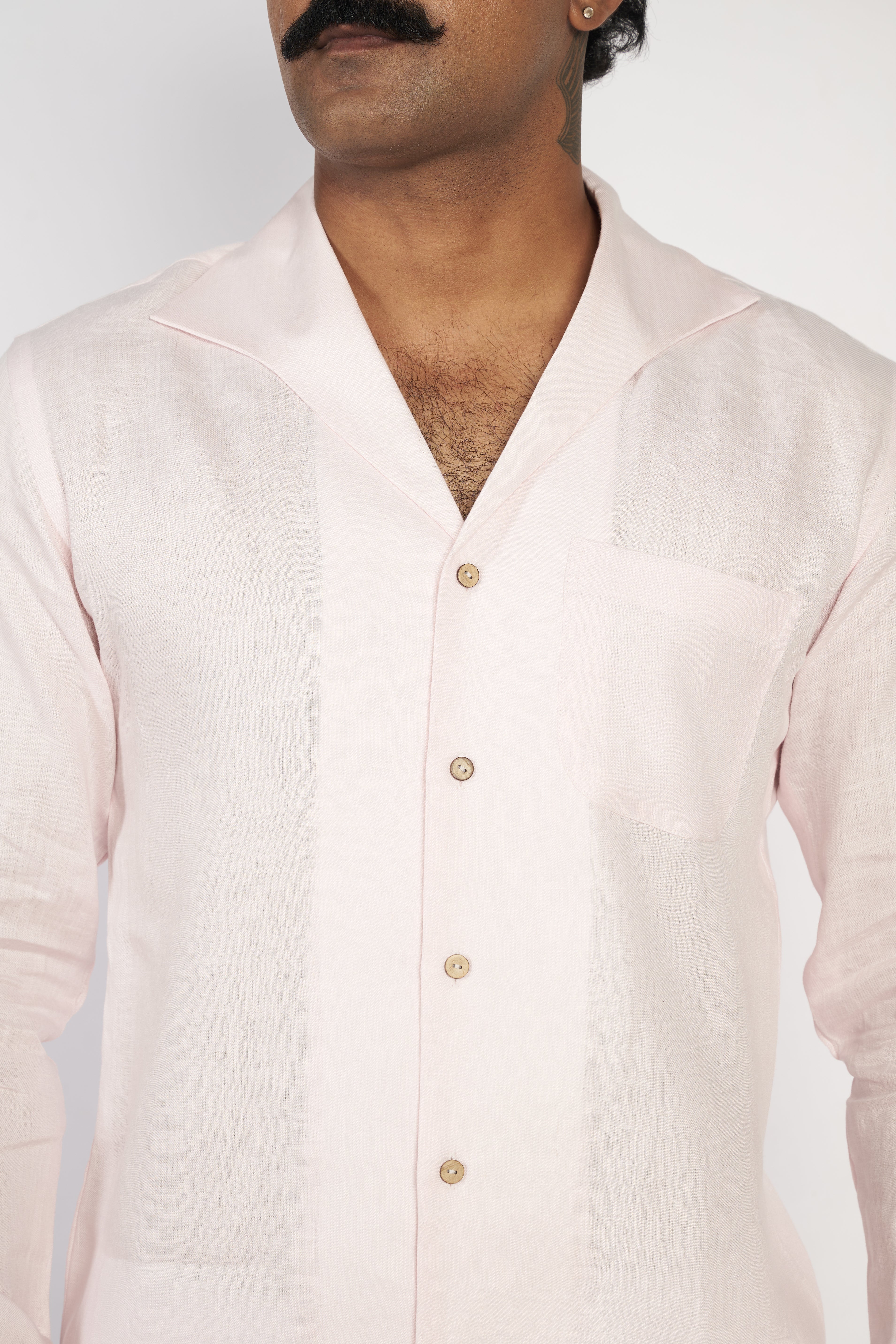 Pink Cuban Collar Linen Shirt