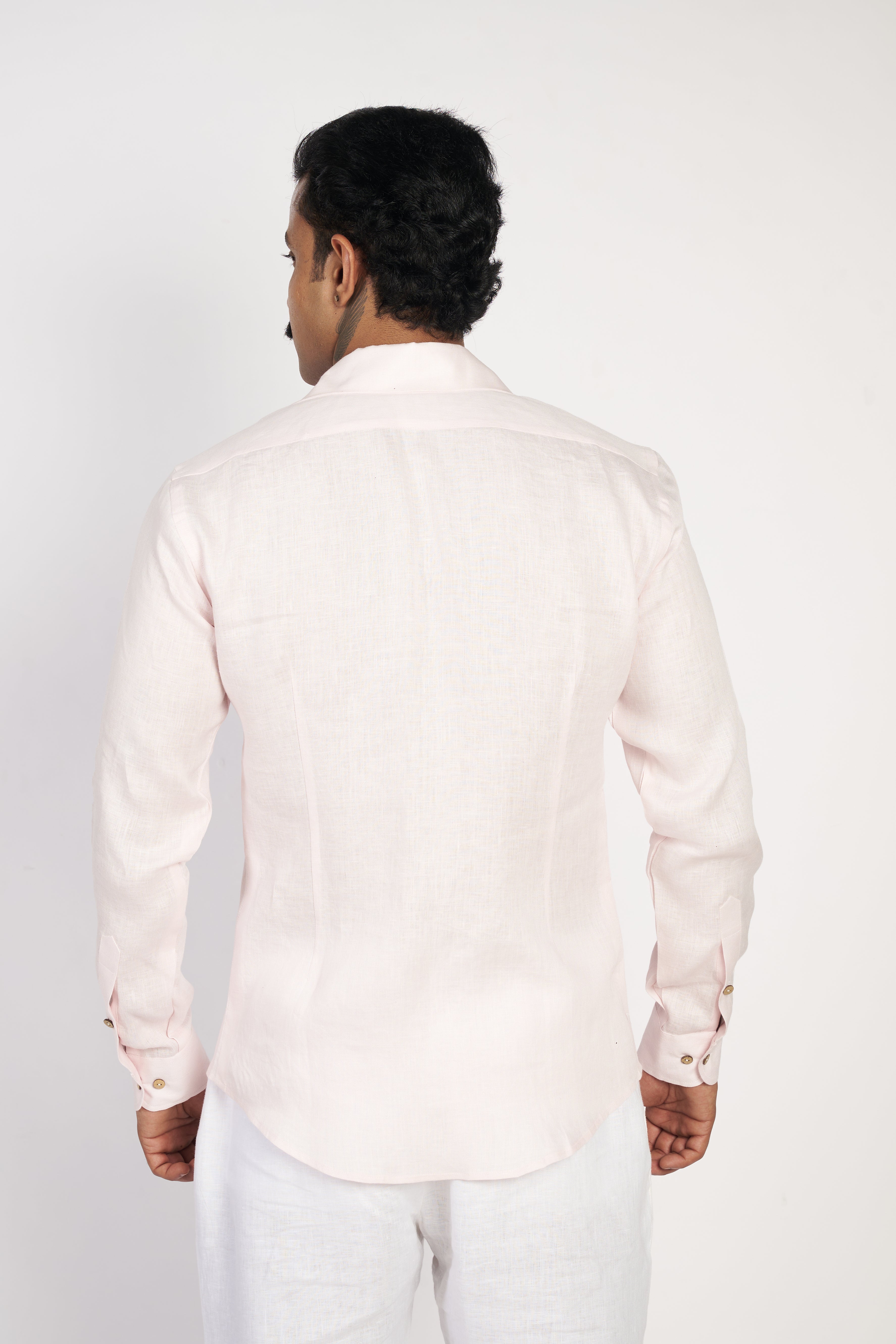 Pink Cuban Collar Linen Shirt